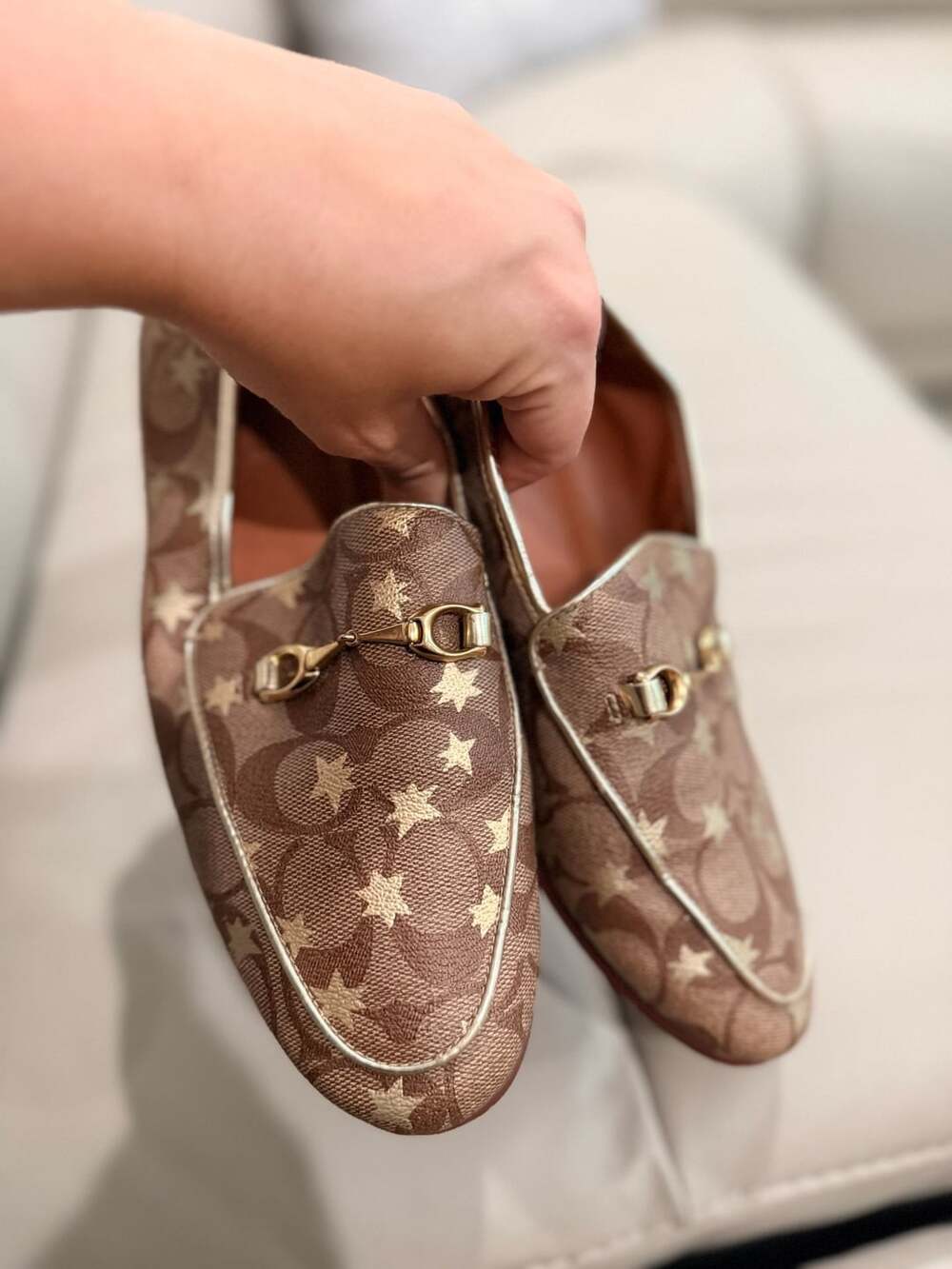 Coach Haley Star And Monogram Loafer Size 8 Brown Gold
